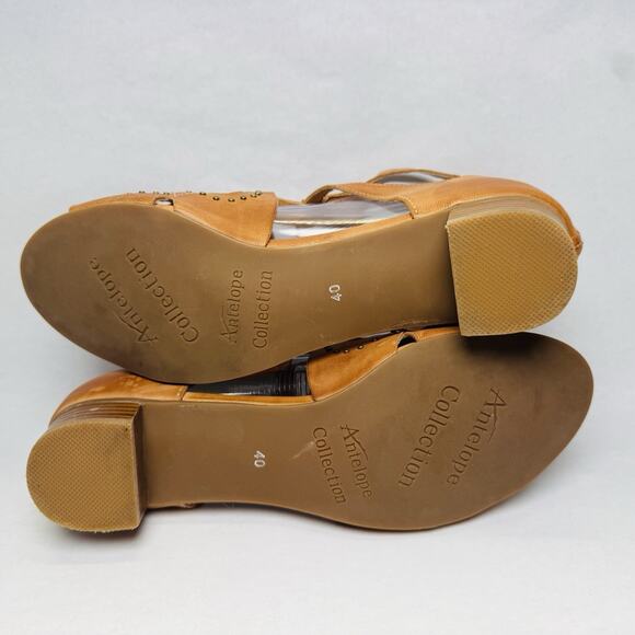 Soft Surroundings Antelope Macaria Sandals Women’s Sz 40 Studded Heeled Leather - Picture 11 of 12